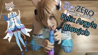 Femboy Felix Argyle Cosplayer sucks on big Dildo and wants your cum