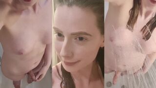 Busty TGirl Stroking in the Shower